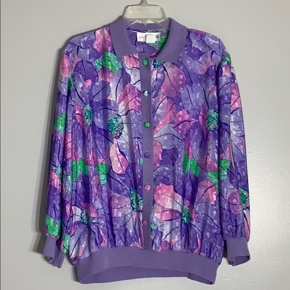 Vintage Button Floral Bomber Pullover plus 16 - Picture 1 of 6
